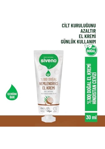 SIVENO%100 Doğal El ve Vücut Kremi Hindistan Cevizi Avokado Yoğun Nemlendirici Onarıcı Vegan 30 ml modelleri