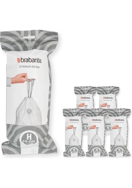 Brabantia Perfectfit Çöp Torbası, Çoklu Paket (Code H – 50 L/60 L) Ekstra Güçlü Çöp Torbaları, Çekme Bantlı, 6 Rulo (120 Çöp Torbası) modelleri