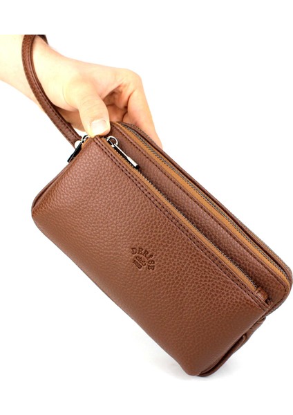 Erkek Taba Renk El Çantası Bileklik Kemerli Portföy Çanta El Çantası