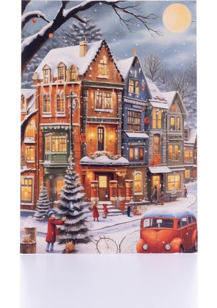 Kartpostal, Yılbaşı, Karlı Cadde ve Çocuklar, 12X17 cm 6 Adet