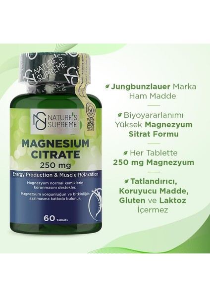 Nature's Supreme Magnesium Citrate 250 Mg 60 Tablet modelleri