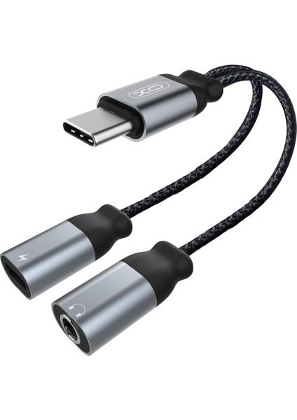 Xo Type-C To Type-C + 3.5mm Aux Ses ve Şarj Adaptör – Telligent Audio Chip, Aynı Anda Müzik ve Şarj, Hd Ses Kalitesi, Örgü Kaplama, Dayanıklı Tasarım, NB-R160B, Siyah