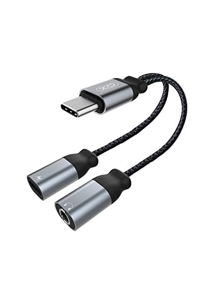 Xo Type-C To Type-C + 3.5mm Aux Ses ve Şarj Adaptör – Telligent Audio Chip, Aynı Anda Müzik ve Şarj, Hd Ses Kalitesi, Örgü Kaplama, Dayanıklı Tasarım, NB-R160B, Siyah modelleri