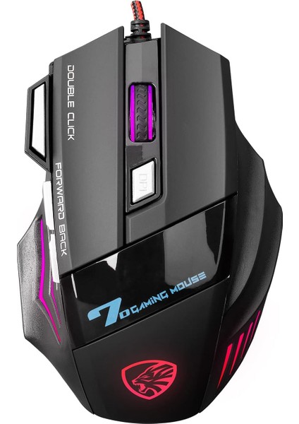 X7 Rgb Gaming Mouse, 7 Tuşlu, Kablolu Usb, Gökkuşağı LED Aydınlatmalı, Siyah, Optik Oyuncu Mouse