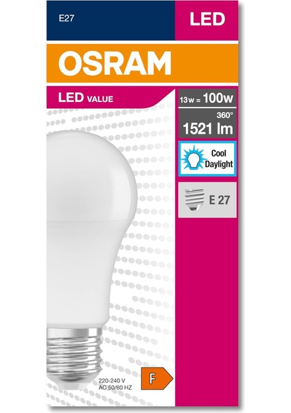 4052899971042 LED Cla 100 13 W 1521 Lümen 6500 Kelvin Beyaz Işık E27 Duy Ampul, 12X6X6 cm
