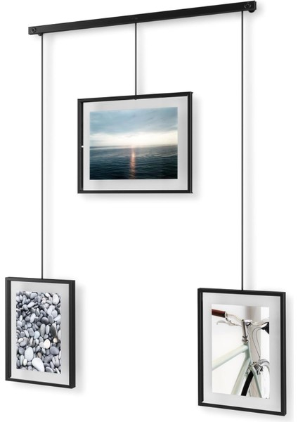 Exhibit Fotoğraf Kolajı, Esnek Resim Çerçeveleri Seti, Dikey ve Eğimli, 3 Fotoğraf, Sanat Baskıları, Resimler Için, 10X15 ve 13X18 Cm, Çelik, Siyah, Tek Boy