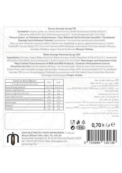 Saphori Turunç - Blue Curocao Aromalı Kokteyl Şurubu, Turunç Şurubu, Blue Curocao Şurubu 700 ml fiyatları