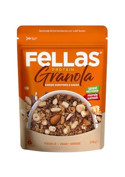 Fellas Protein Granola Karışık Kuruyemiş ve Kakao 270 gr fiyatları