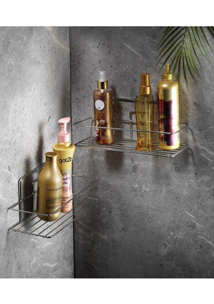 Haus Yapışkanlı Düzenleyici Şampuanlık Duş Rafı Krom 2 Adet Tş-01