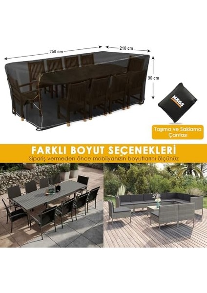 Bahçe Mobilyası Örtüsü, 250-210-90CM, Ağır Hizmet Kumaş, Su Geçirmez, Dış Mekan Masa Örtüsü, Havalandırmalı Masa ve Koruma Kılıfı fiyatları