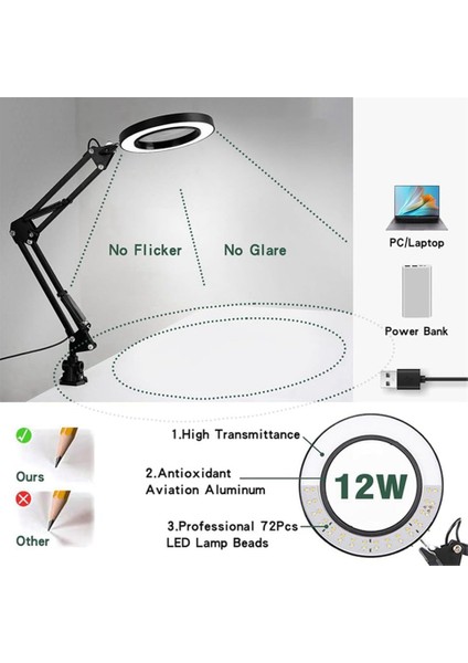 Büyüteçli 2in1 Standlı Klinik, Dövme ve El Sanatları Için Yuvarlak Işık 6.3 Inç (16CM) Stüdyo Işık ve Kamera Youtuber Twich Kick Halka Yayıncı Işığı FLB06 fiyatları