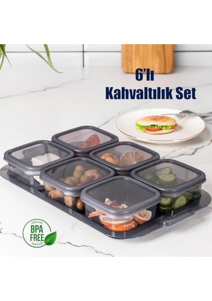 2043 Tepsili Kahvaltılık Kapaklı Kahvaltılık 6 Bölmeli Sızdırmaz Kapaklı Bölmeli Füme modelleri