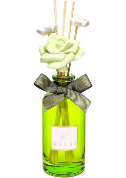 180 ml Yeşil Cam Şişe Çiçek Bambu Çubuklu Jasmin Oda Kokusu