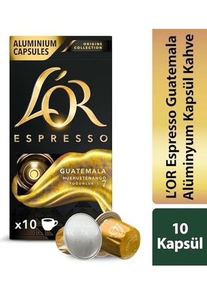 L'or - Espresso Kahve - Guatemala - Origins Collection - Yoğunluk 7 - Yumuşak ve Dengeli Notalar - 1 Paket x 10 Alüminyum Kapsül fiyatları