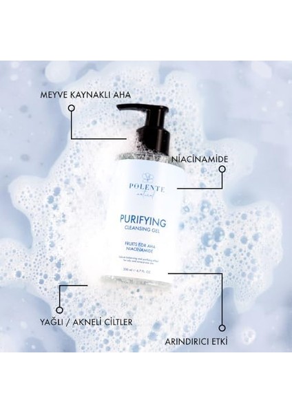 Polente Natural - Purifying Cleansing Gel Arındırıcı Yüz Yıkama Jeli/yağlı ve Akneye Yatkın Ciltler (200 Ml)