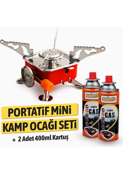 Taşınabilir Mini Tek Gözlü Portatif Kendinden Manyetolu Kamp Ocağı + 2 Adet 400ML Kartuş