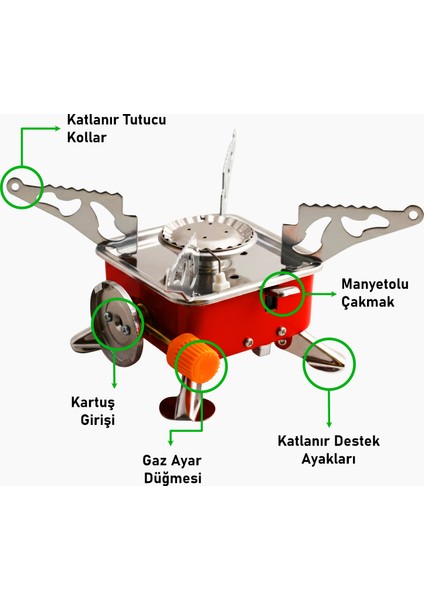 Taşınabilir Mini Tek Gözlü Portatif Kendinden Manyetolu Kamp Ocağı + 2 Adet 400ML Kartuş fiyatları