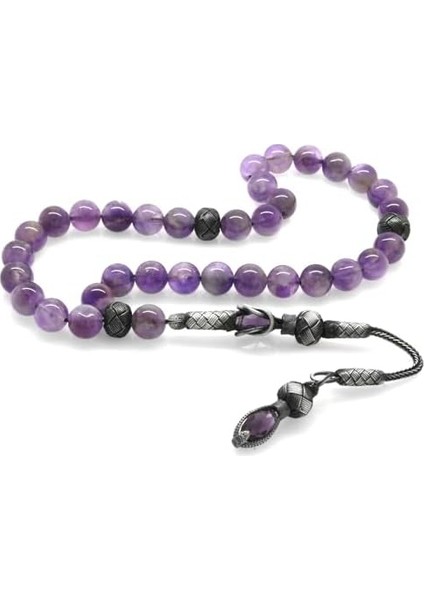 (Tesbihane) 1000 Ayar Gümüş Kazaz Püsküllü Küre Kesim Ametist Doğaltaş Tesbih fiyatları