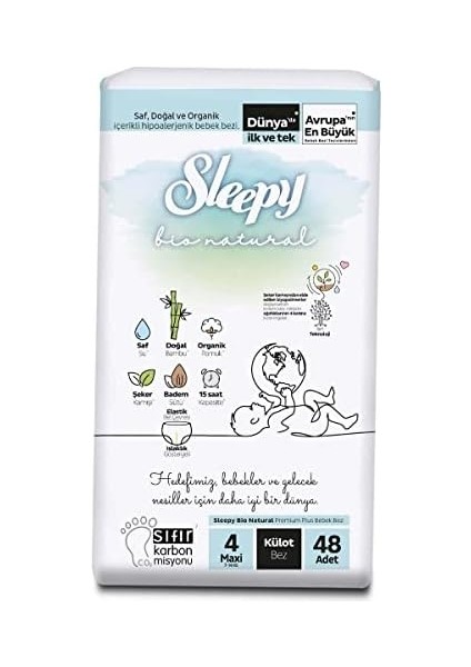 Sleepy Bio Natural Ekonomik Paket Külot Bez 4 Numara Maxi 48 Adet modelleri
