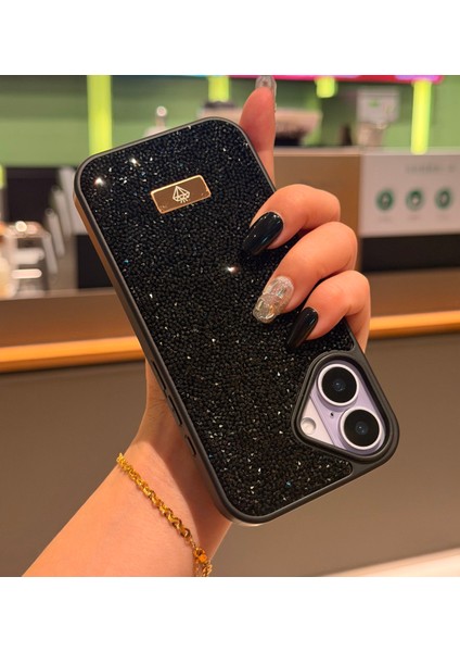 iPhone 17 Kılıf Içi Kadife Elmas Tasarımlı Siyah Taşlı Işıltılı Pırlanta Silikon Kapak modelleri