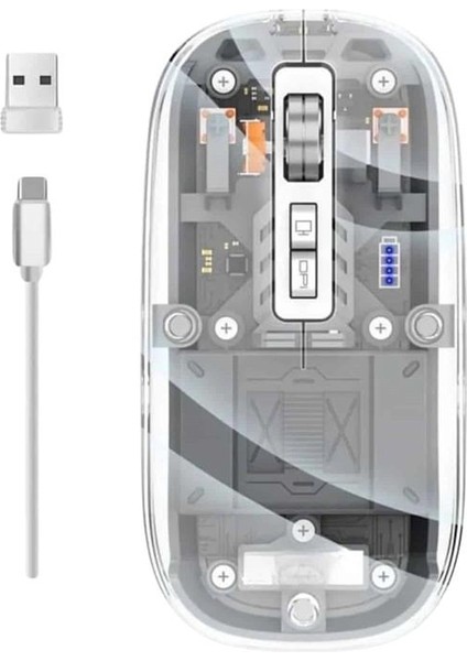 Mouse Fare Kablosuz Mouse Fare Şarjlı Bluetooth Sessiz 5 Tuşlu Şeffaf - CHT5971-1740 fırsatları