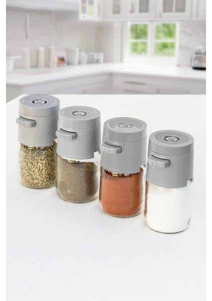 4 Lü Gramaj Ayarlı Tuşlu Basmalı Tuzluk Yeni Nesil Dozajlamalı Tuzluk Şekerlik Biberlik