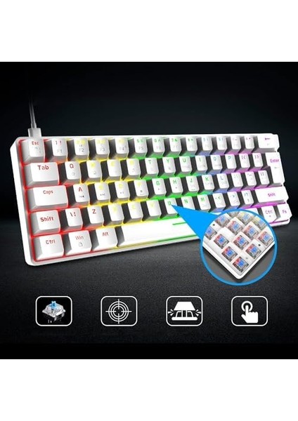 Oyuncu Klavyesi Rgb Klavye 20 Modlu Ayarlanabilir Renk Seçeneği Rgb Suya ve Toza Dayanıklı Klavye Oyun Klavyesi Oyuncu Klavye Mekanik Klavye Aydınlatmalı Klavye Mavi Switch (Beyaz) modelleri