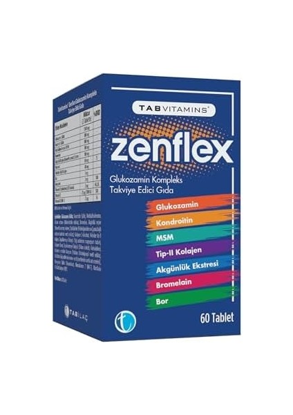 Tabvıtamıns Zenflex 60 Tablet Glukozamin Kondroitin Msm Tip Iı Kolajen
