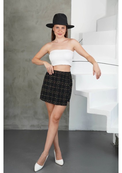 İki Düğmeli Şort Etek Siyah modelleri