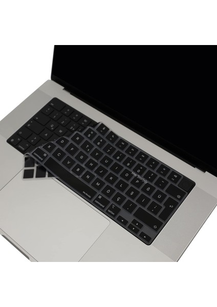 MacBook Türkçe‑q Klavye Koruyucu | Açık Pembe | Siyah| Şeffaf Silikon Kapak M1/m2/m3 Id Uyumlu – Toz, Dökülme ve Çizilmelere Karşı Koruma Siyah