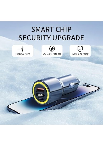 HP-782 Araç Içi Şarj Cihazı 3.1A Pd 48 Watt Hızlı Şarj Aleti Metal Çakmaklık Şarj Type C 2-Port Işıklı modelleri