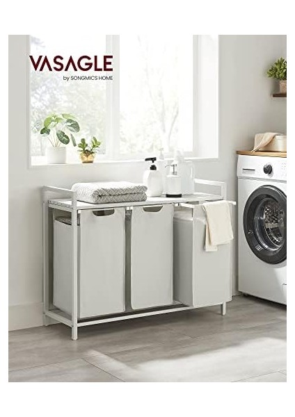 Çamaşır Sepeti 3 Bölmeli, Raflı Çamaşır Torbası, Çamaşır Kutusu, Kumaştan Uzatılabilir Çamaşır Torbası, Metal Çerçeve, 3 x 38 L, 92,5 x 33 x 72 Cm, Beyaz BLH301W01 modelleri