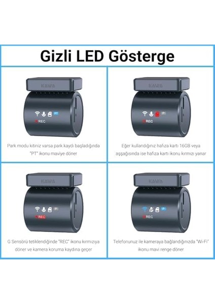 Mini 3 Pro 2k 1296P Wdr Wi-Fi G-Sensörlü Gece Görüşlü Araç Kamerası Şeffaf LED Bildirim Ekranı modelleri