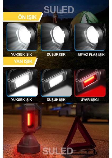 Şarjlı LED El Feneri LED Işık Solar Şarjlı USB Power Bank Özellikli Multi Fonksiyonlu Kamp Lambası