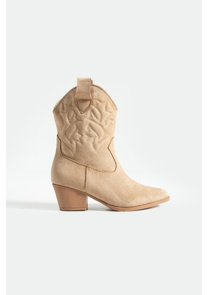 Kadın Sivri Burunlu Topuklu Bot Western - Bej modelleri