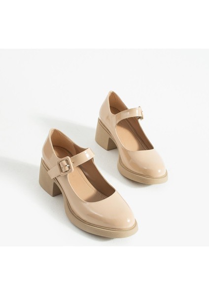 Kadın Bantlı Günlük Topuklu Ayakkabı Elda - Bej