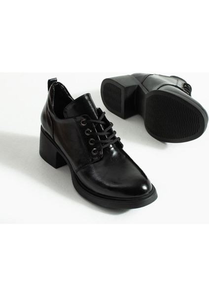 Kadın Bağcıklı Yüksak Taban Topuklu Ayakkabı Diva - Siyah