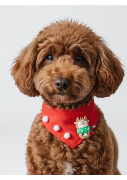 Christmas Squirrel Yılbaşı Köpek Bandanası | Ponponlu Kırmızı Noel Boyun Aksesuarı | Sevimli Sincap Figürlü Köpek Süsü | Küçük Irklar Için
