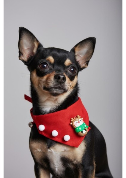Christmas Squirrel Yılbaşı Köpek Bandanası | Ponponlu Kırmızı Noel Boyun Aksesuarı | Sevimli Sincap Figürlü Köpek Süsü | Küçük Irklar Için modelleri