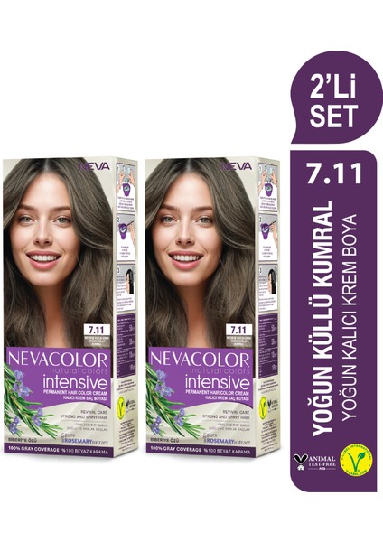 Intensıve 2\'li Set 7.11 Yoğun Küllü Kumral Kalıcı Krem Saç Boyası Seti