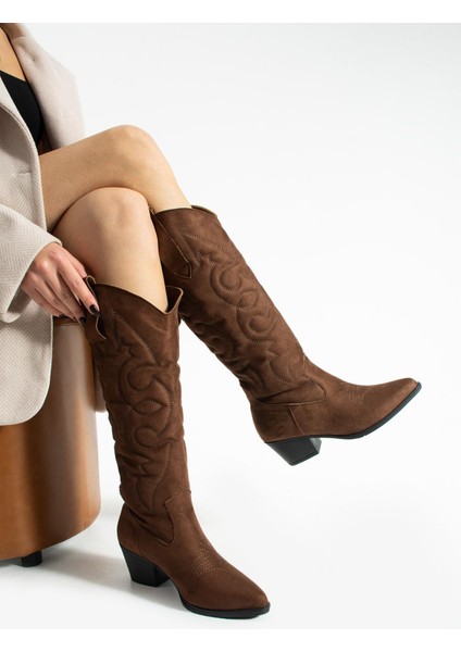 Kadın Sivri Burun Topuklu Çizme Western - Kahverengi fırsatları