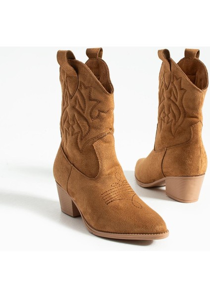 Kadın Sivri Burunlu Topuklu Bot Western - Taba