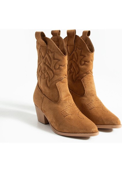 Kadın Sivri Burunlu Topuklu Bot Western - Taba indirimleri