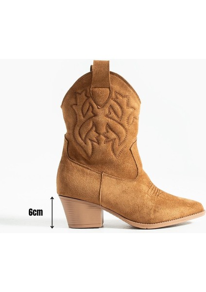 Kadın Sivri Burunlu Topuklu Bot Western - Taba