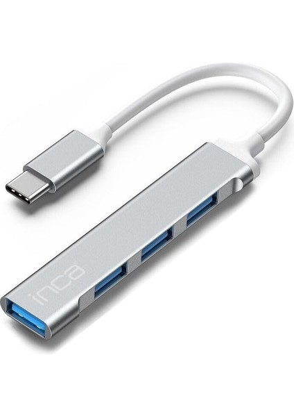 Inca IUSB-04TXT Usb-C Hub, 4 Bağlantı Noktalı, 1x USB 3.0 + 3x USB 2.0, Ince Alüminyum Kasa