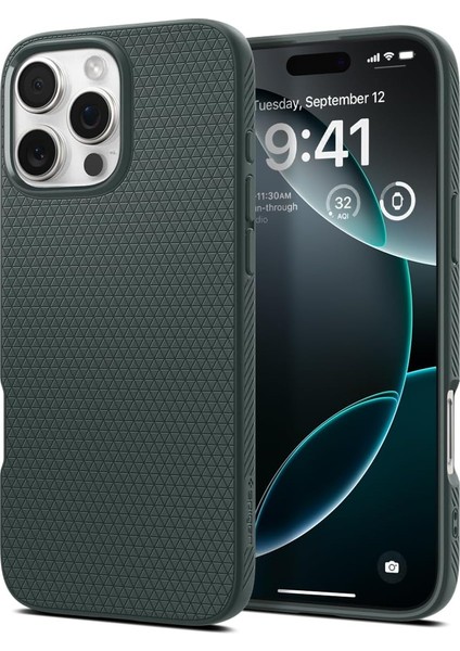 16 Pro Max ile Uyumlu Ince Kılıf Air Hava Kanalı Teknolojisi Askeri Sınıf Koruma Abyss Green Dokulu Yüzey Kapak - ACS07990