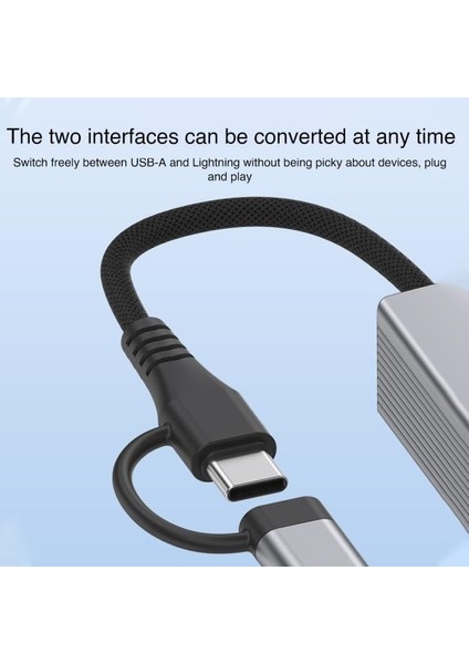 Type-C/lightning 8 Pin - Type-C- Usb-A Hub Genişletme Dönüştürücü Multi Functional Converter Type C +Lightning Wlan 2in1 Dönüştürücü USB Çoklayıcı (Siyah) fiyatları