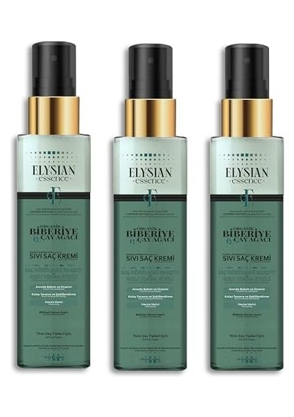 Elysian Essence Biberiye & Çay Ağacı Sıvı Saç Kremi 3'lü Set – Durulanmayan, Saç Dökülmesine Karşı, Hızlı Uzama Etkili Bakım Spreyi 150 ml