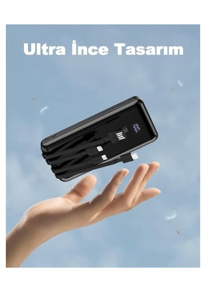 10000 Mah Göstergeli Dahili Kablolu Powerbank 10000 Mah Powerbank - Type C - USB - Micro USB Dahili Kablolu Powerbank Bpb3 modelleri