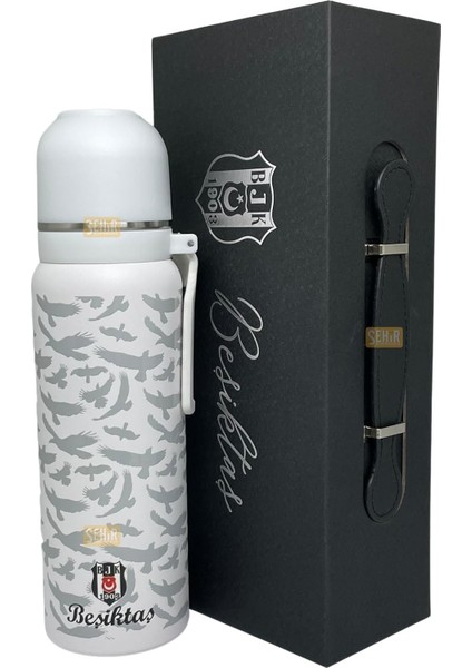 650ML Lisanslı Çift Katlı Paslanmaz Çelik Termos 8 Saat Soğuk Hediye Kutulu (Beyaz)